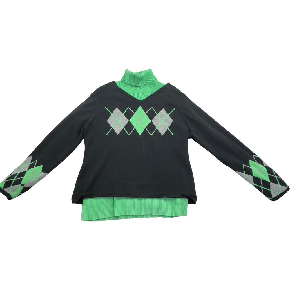 Vintage Cambridge Dry Goods Women 2pc Black Green Sweater Both Size Large Argyle